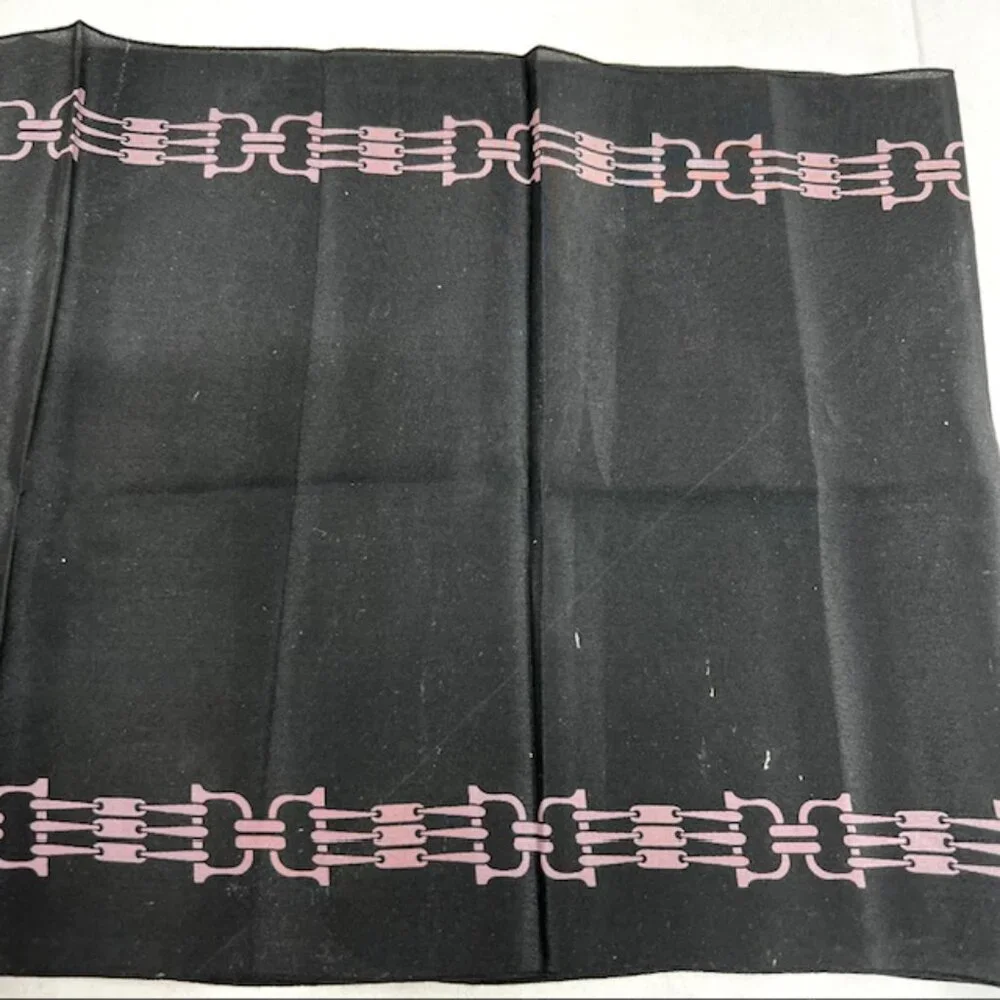 Celine silk scarf rayon length 47" x10" Authentic Black gold logo Fringe ( 47) - Picture 5 of 7